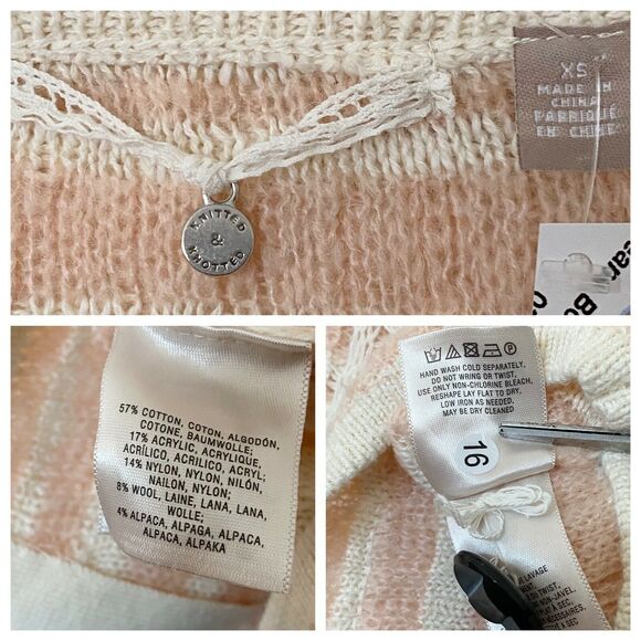 Knitted & Knotted Sweater XS Cardigan Pink/Cream Plaid Cotton/Wool/Alpaca Blend - Picture 6 of 9